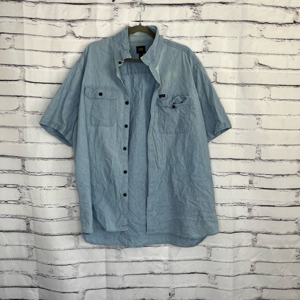 Lee Denim Short Sleeve Button Up Shirt Men’s XXL Light Blue Western Workwear